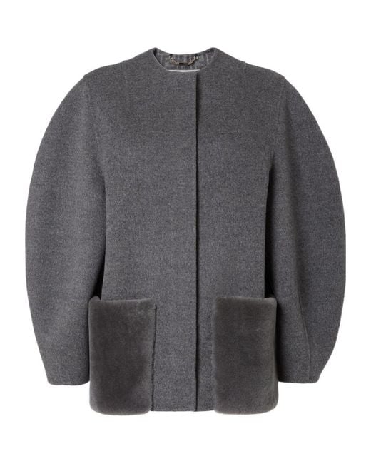 Fendi Gray Single-Breasted Cocoon-Style Short Jacket