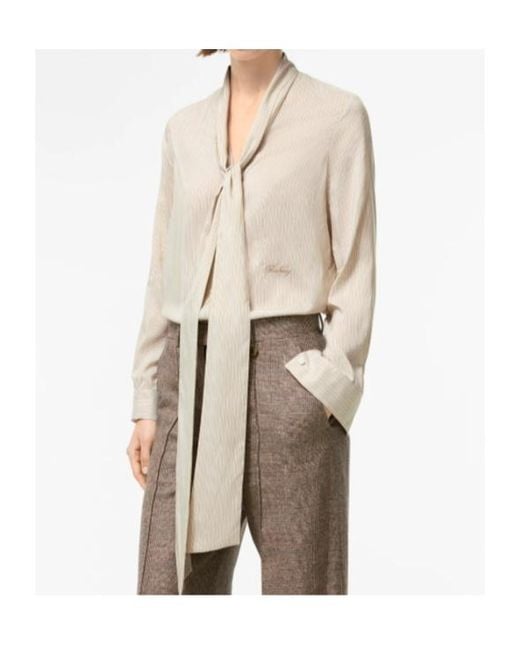 Burberry Natural Striped Silk Scarf Blouse