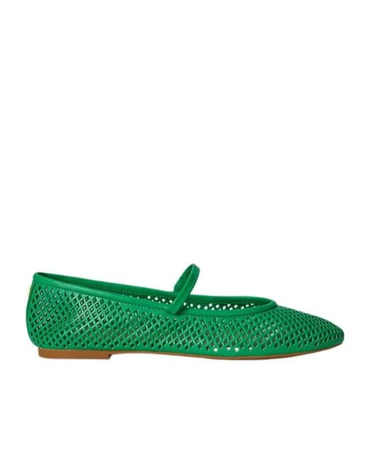 Ralph Lauren Green Jayna Perforated Leather Mary Jane Flat