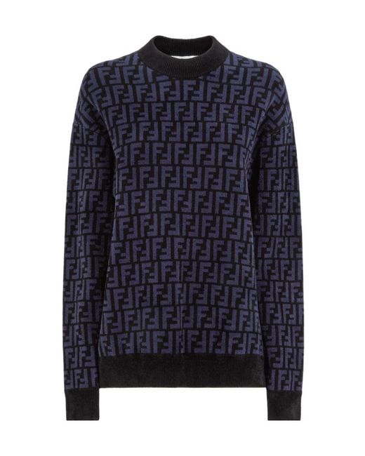 Fendi Blue Ff Velvet Jumper