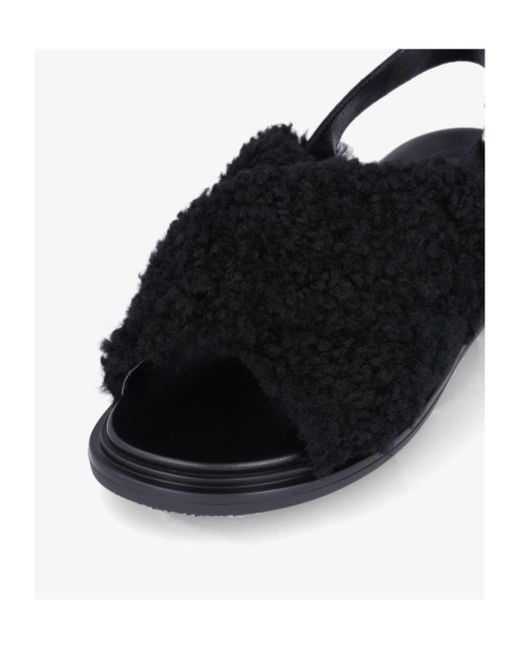 Marni Black Buckle Detailed Fluffy Sandals