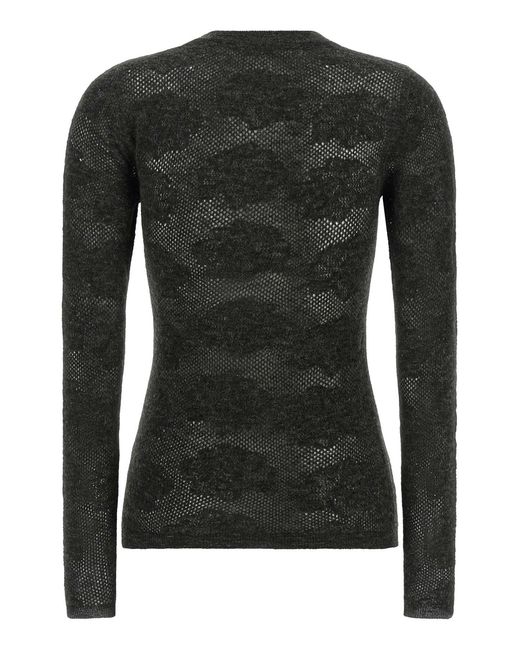 Brunello Cucinelli Black Flower Lace Sweater