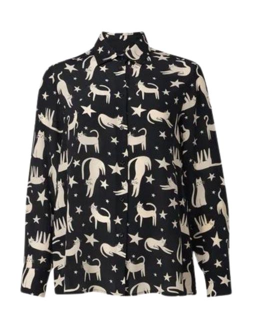 Weekend by Maxmara Black Tabella All-Over Patterened Blouse