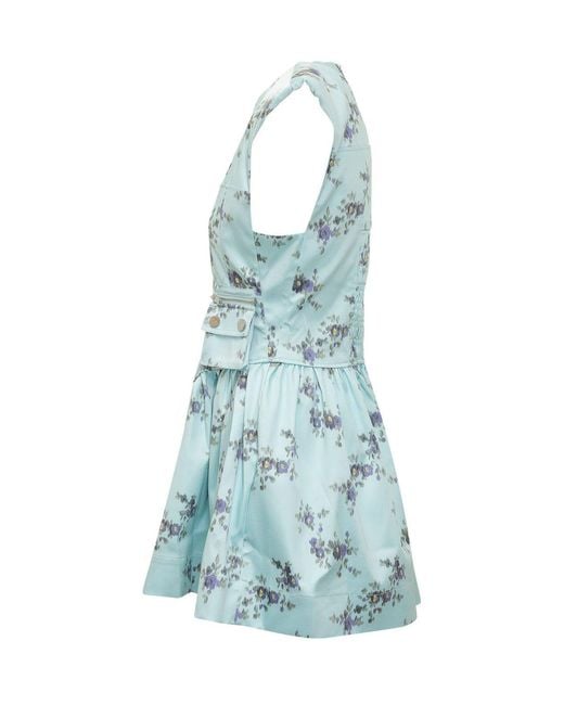 Ganni Blue Mini Suit With Corset And Floral Print
