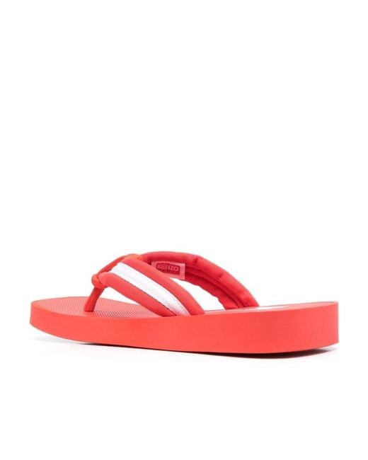 KENZO Red Logo Patch Striped Slip-On Flip Flops