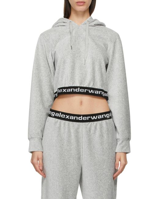 Alexander Wang Gray Elasticated Hem Cropped Hoodie