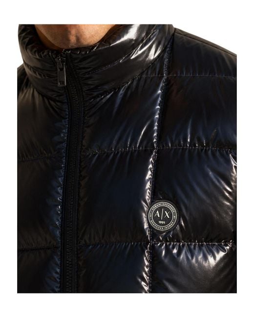 ARMANI EXCHANGE Black Long-Sleeve Stand-Collar Padded Jacket for men