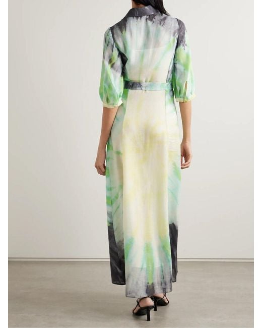 Gabriela Hearst Green Daisy Belted Tie-Dyed Cashmere, Silk And Wool-Blend Maxi Dress
