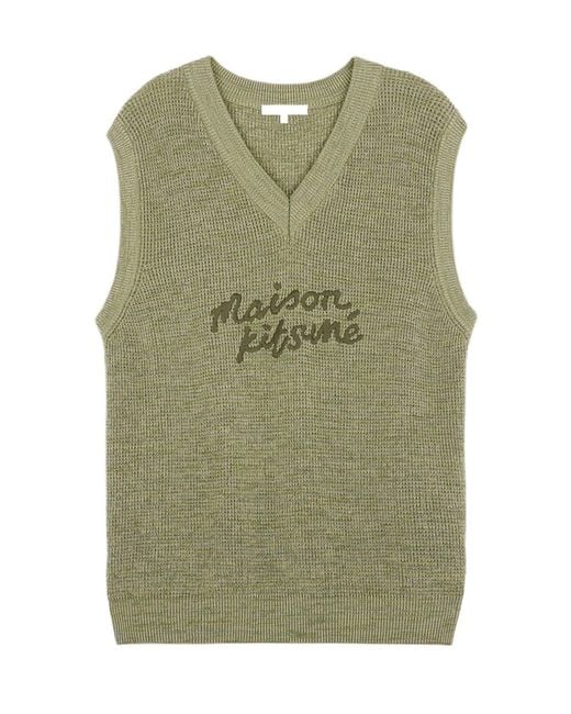 Maison Kitsuné Green Maison Kitsuné Logo Embroidered V-Neck Knitted Top for men