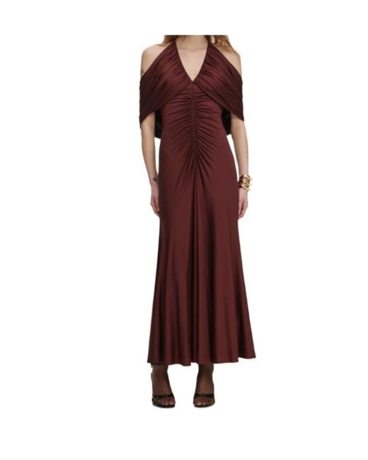 Self-Portrait Red Draped V-Neck Maxi Dress