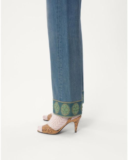 Valentino Blue Logo Patch Straight Leg Jeans