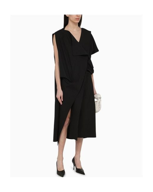 The Row Black Draped Asymmetrical Midi Dress