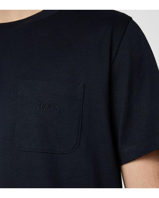 Tod's Blue Logo Embroidered Crewneck Jersey T-Shirt for men