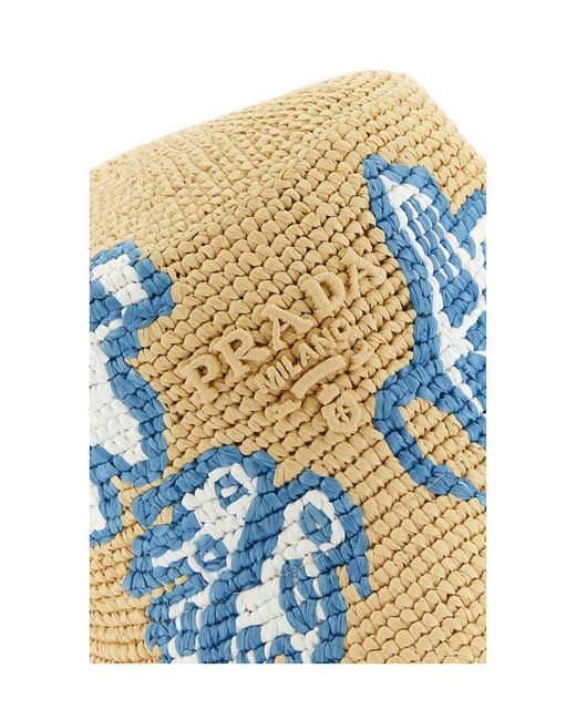 Prada Blue Raffia Bucket Hat