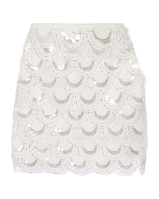 ROTATE BIRGER CHRISTENSEN White Sequin Embroidered Skirt
