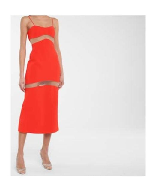 David Koma Red Cady And Mesh Midi Dress