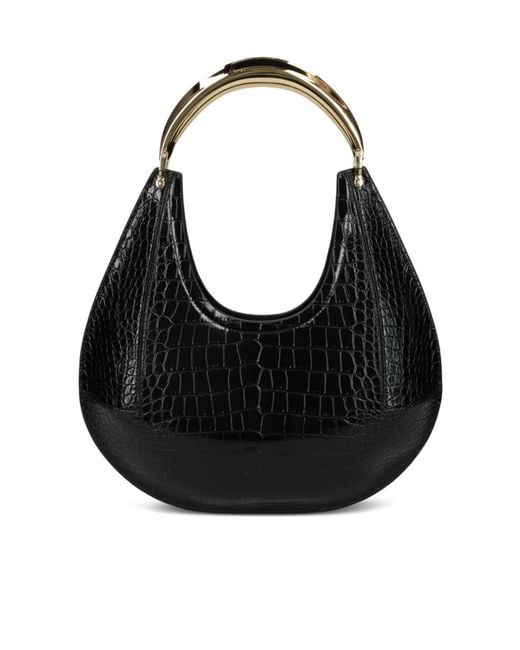 Elisabetta Franchi Black Medium Hobo Bag With Crocodile-Effect