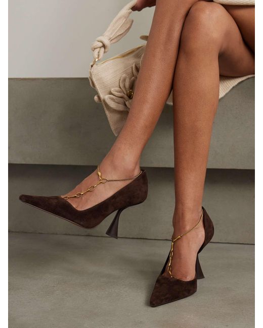 Cult Gaia Brown Dionne Embellished Suede Pumps