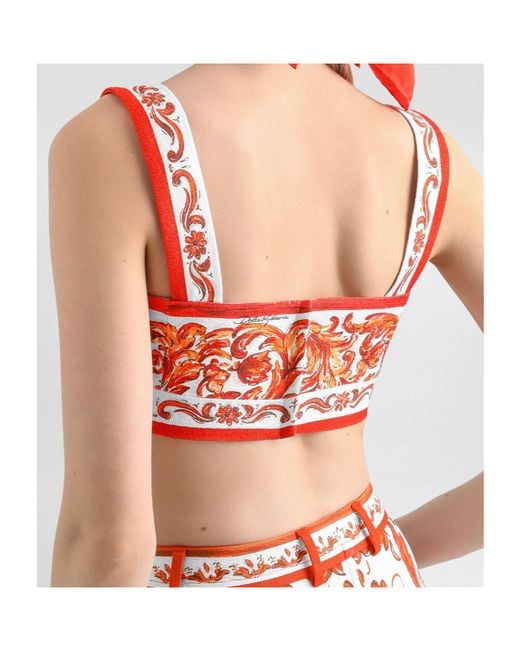 Dolce & Gabbana Red Majolica Print Crop Top