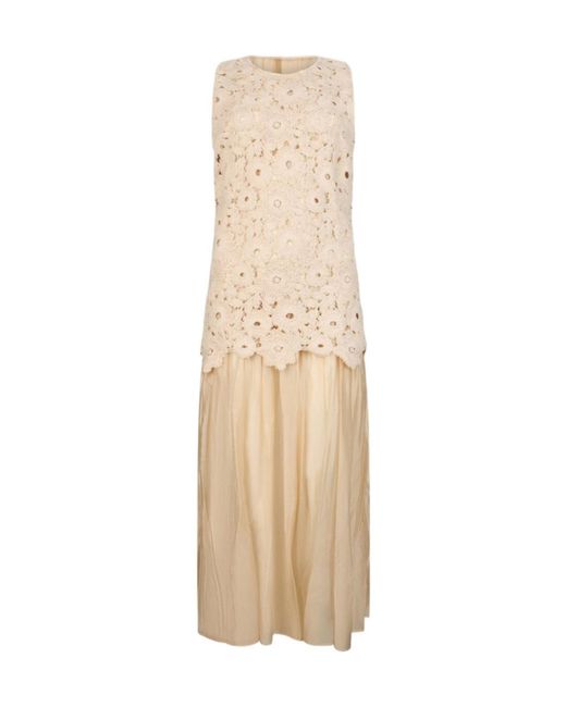 Liu Jo Natural Floral Lace Pleated Dress