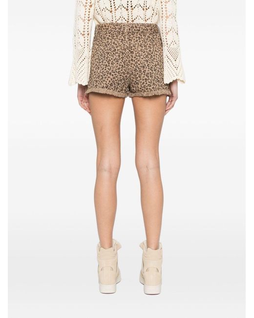 Twinset Brown Animal-Print Belted Shorts