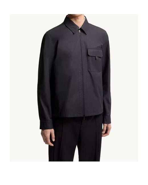 Moncler Blue Leather Logo Cotton Blend Shirt for men