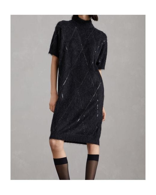 Brunello Cucinelli Black Sequin Embellished Roll-Neck Midi Dress