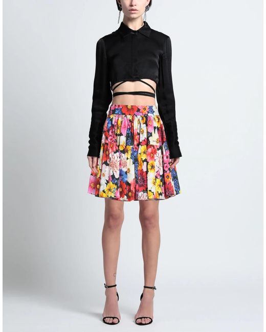 Dolce & Gabbana Red Floral Print Midi Skirt