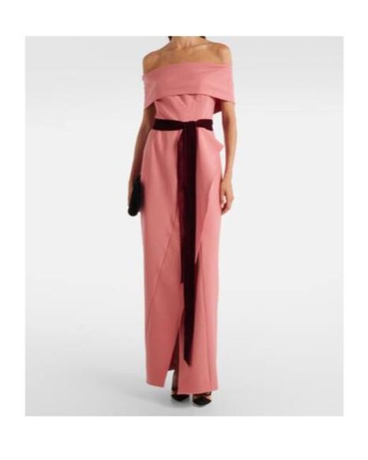 Oscar de la Renta Pink Off-Shoulder Wool-Blend Gown