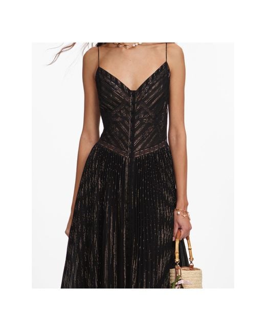 Self-Portrait Black Pleated Lace-Trim Maxi Dress