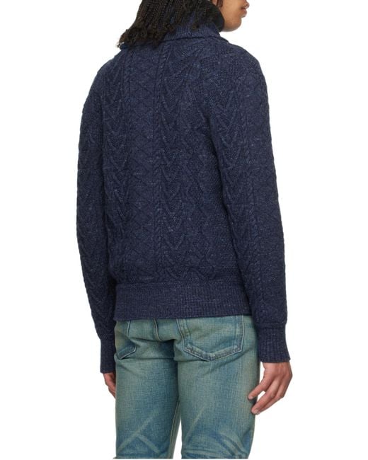 RRL Blue Front Button Cardigan for men