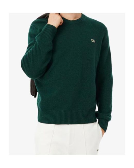 Lacoste Green Logo Patch Ribbed Crewneck Jumper for men