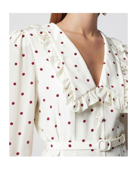 Alessandra Rich White V-Neck Polka-Dot Midi Dress