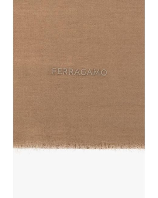 Ferragamo Natural Ferragamo Logo Embroidered Shawl