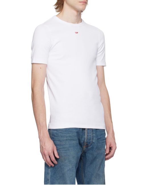 DIESEL White D-Ribber-N Logo Patch Knitted T-Shirt for men