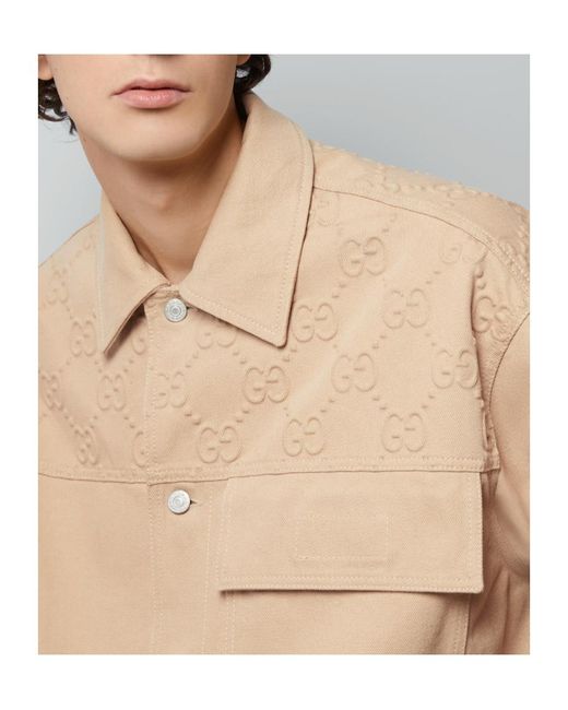 Gucci Natural Gg Detail Denim Jacket for men