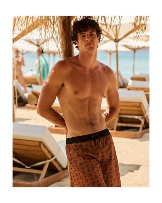 MCM Brown Logo Print Beach Shorts for men