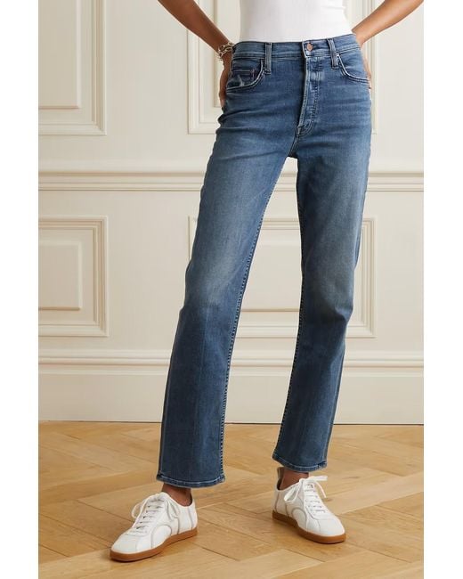 Mother Blue High-Rise Straight Jeans