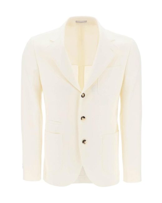 Brunello Cucinelli White Single-Breasted Wool-Blend Blazer for men