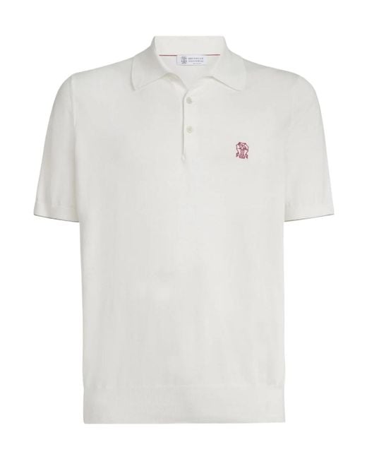 Brunello Cucinelli White Lightweight Knitted Polo Shirt for men