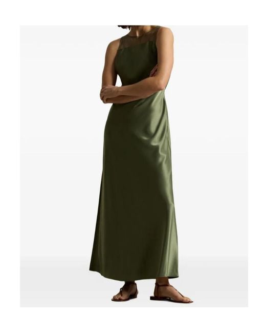 Polo Ralph Lauren Green Sheer-Panel Satin Dress