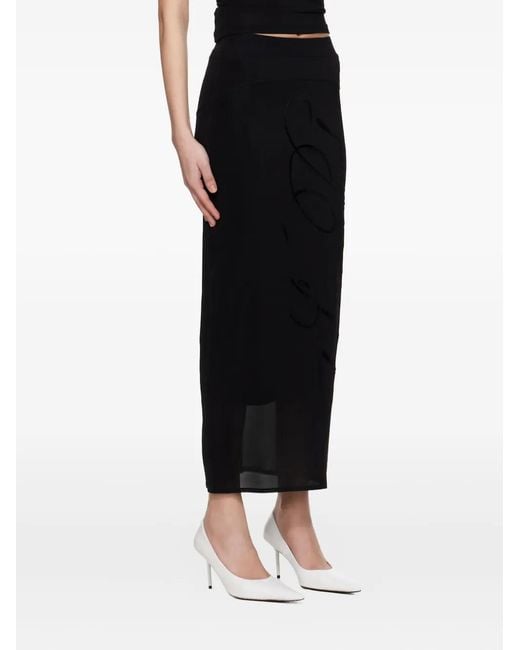 Jean Paul Gaultier Black Flocked-Logo Midi Skirt