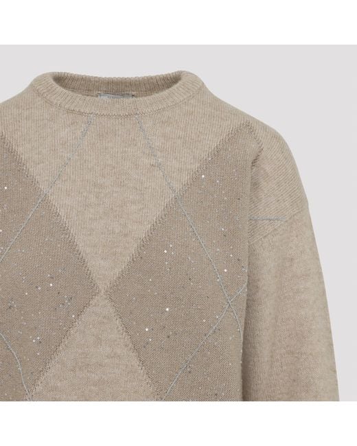 Peserico Gray Sequin-Embellished Diamond-Pattern Sweater