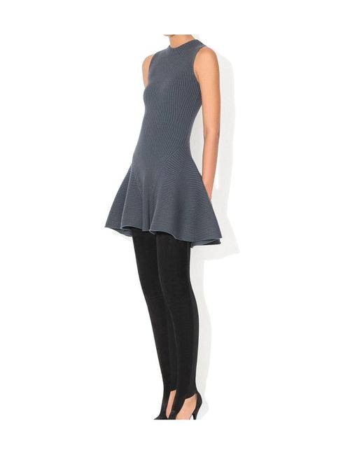 Alaïa Blue Sleeveless English Rib Mini Skater Dress