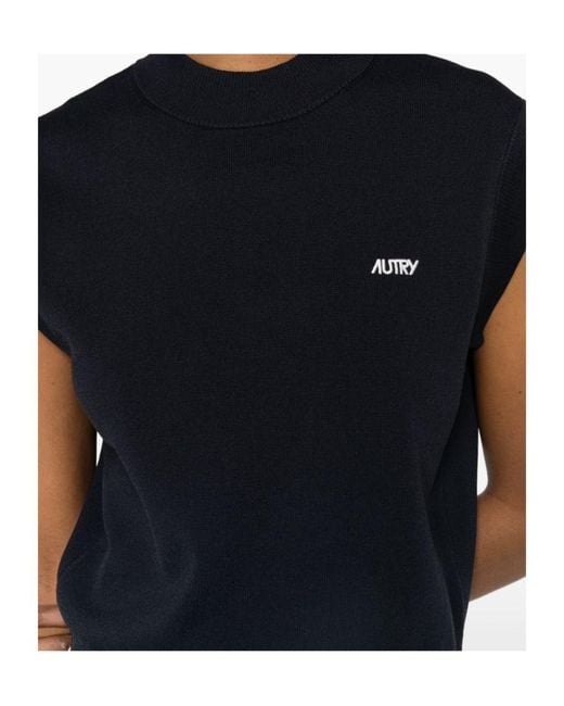 Autry Black Logo Embroidered Knitted Top