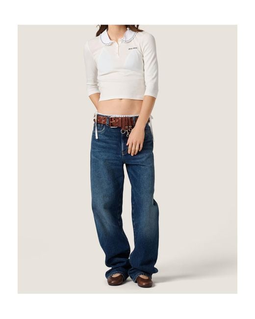 Miu Miu White Ribbed Knit Top
