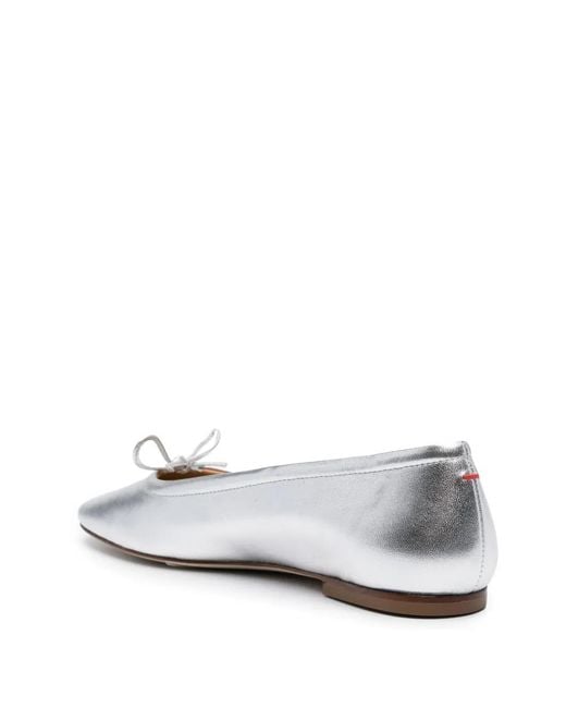 Aeyde White Metallic Leather Ballerina Shoes