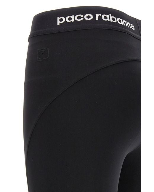 Rabanne Black Logo Detailed High Waisted Leggings