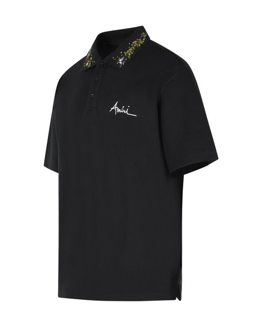 Amiri Black Embroidered Collar Logo Polo Shirt for men