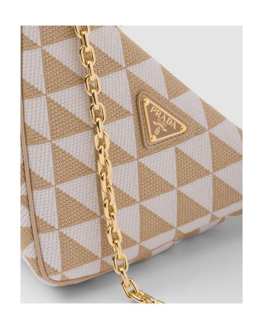 Prada White Logo-Triangle Embroidered Zipped Mini Shoulder Bag